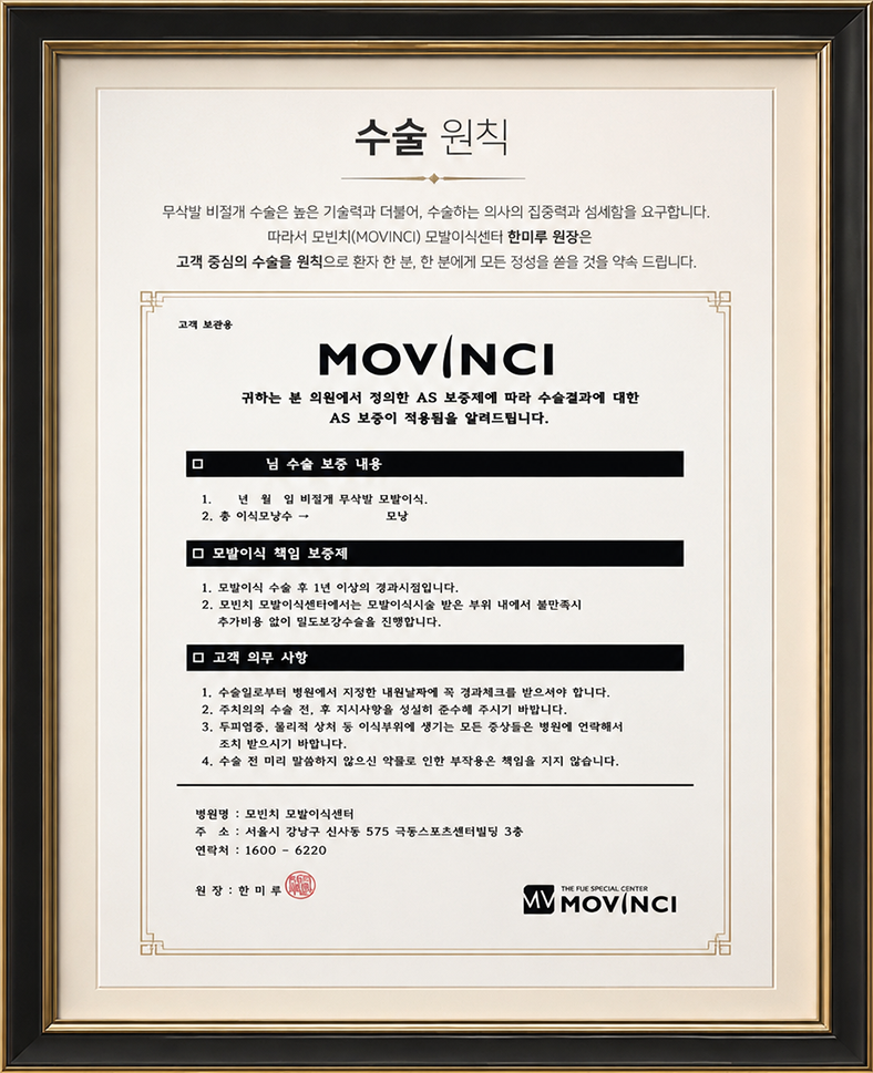 모빈치의 수술 후 책임보증서 내용